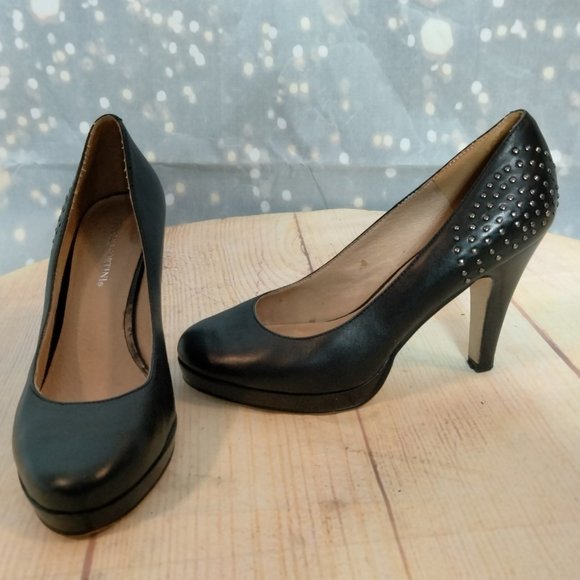 Franco Fortini studded black leather silver studding heels womens size  6 - Picture 4 of 9